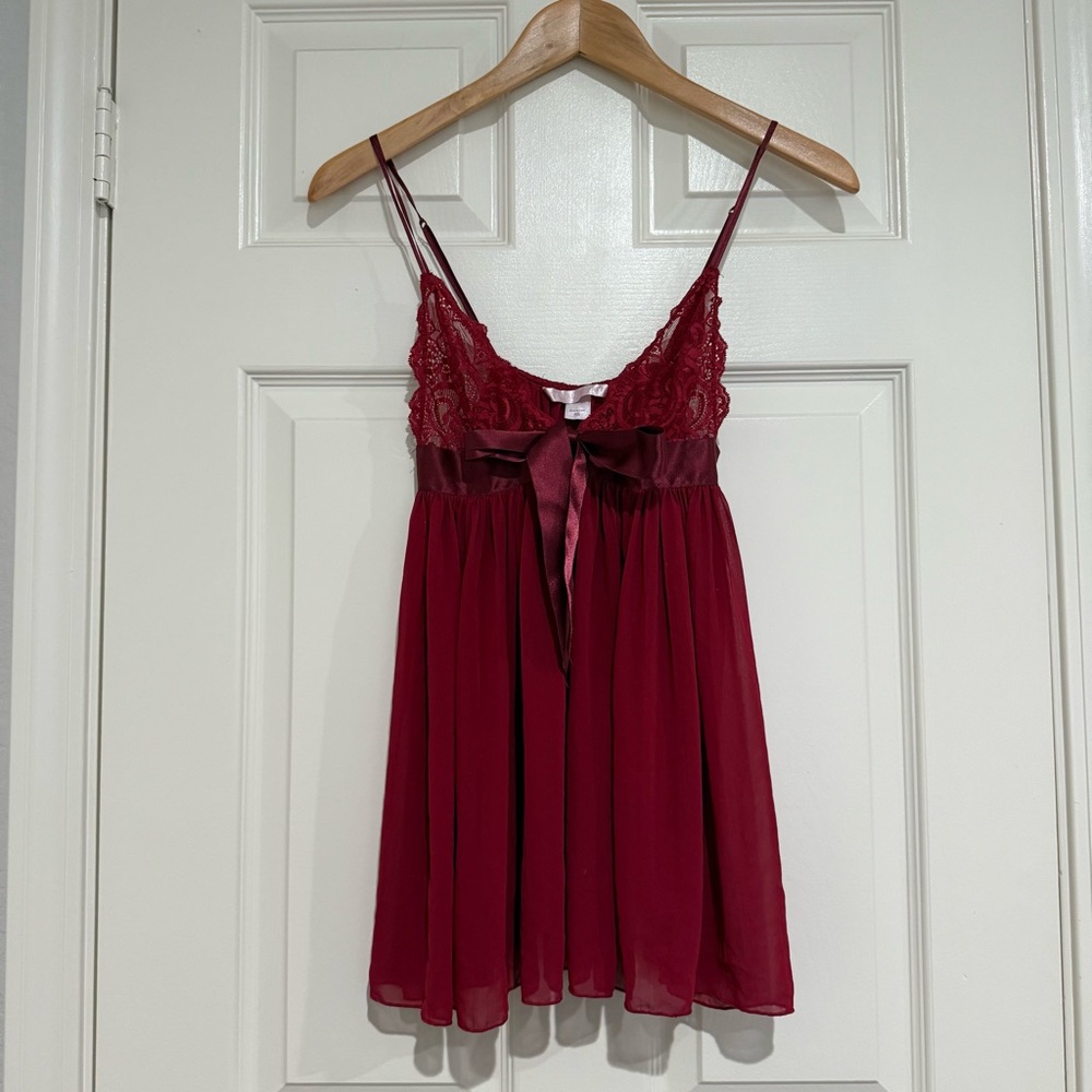 Vintage Victoria Secret Red Lace Babydoll Teddy Slip Dress XS